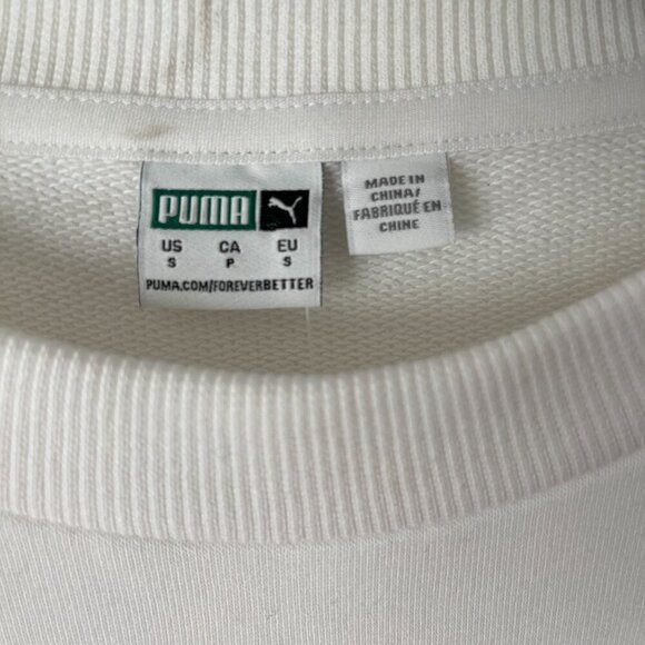 Puma Size S White Evide Crew Sweatshirt Drawstring Hem Relaxed Fit - Picture 4 of 8